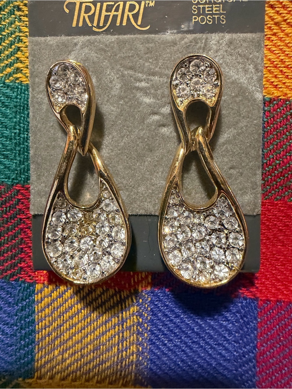 Vintage Trifari Gold and Crystal Earrings
